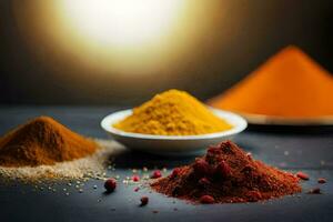 a variety of spices and spices on a table. AI-Generated photo