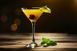 cocktail on a wooden table. AI-Generated photo