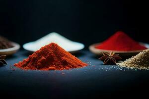 different spices and spices on a black background. AI-Generated photo