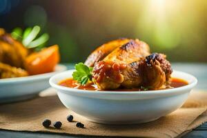 chicken wings in a sauce with vegetables. AI-Generated photo