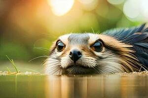 un cerca arriba de un pequeño animal en el agua. generado por ai foto