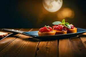 strawberry shortcake on a plate with bread. AI-Generated photo