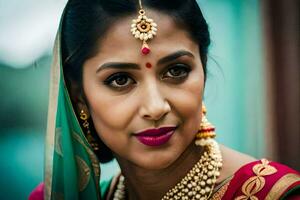 a beautiful indian woman wearing a traditional sari. AI-Generated photo