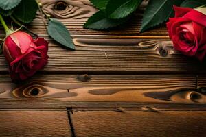 rosas en un de madera mesa. generado por ai foto