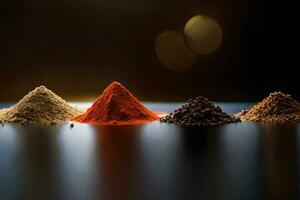 a variety of spices are shown in a row. AI-Generated photo