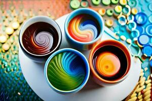 colorful cups with swirls of different colors. AI-Generated photo