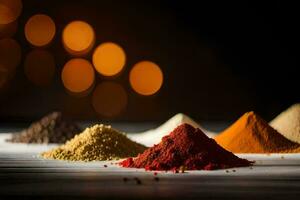 a variety of spices are shown in a row. AI-Generated photo