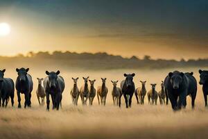 un manada de salvaje caballos y ciervo son caminando en el campo. generado por ai foto