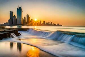 el Dom sube terminado el ciudad horizonte en abu dhabi generado por ai foto