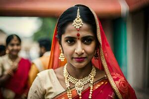 a beautiful indian bride in traditional attire. AI-Generated photo