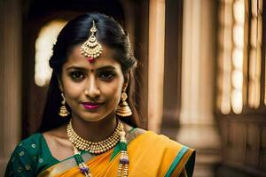 beautiful indian woman wearing traditional jewelry. AI-Generated photo