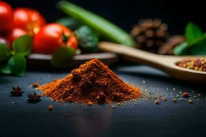 spices and spices on a black background. AI-Generated photo