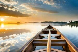 canoe on lake at sunset. AI-Generated photo