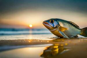 foto fondo de pantalla el cielo, pez, atardecer, el mar, el playa, el mar, el. generado por ai