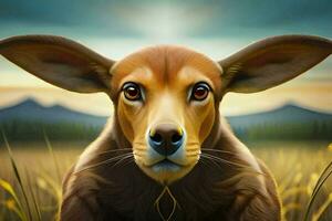a digital painting of a kangaroo in a field. AI-Generated photo