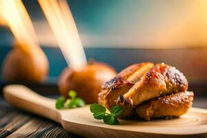 chicken wings on a wooden cutting board. AI-Generated photo