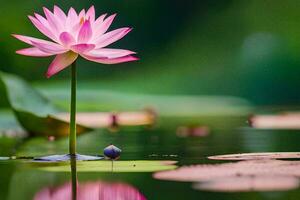 a pink lotus flower is standing in the water. AI-Generated photo