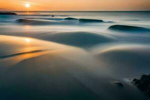 el Dom conjuntos terminado el Oceano en esta largo exposición fotografía. generado por ai foto