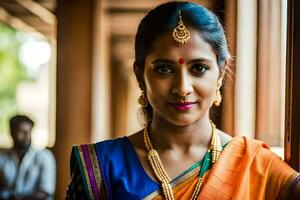 a beautiful indian woman in a sari. AI-Generated photo