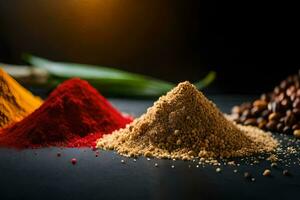 colorful spices on a black background. AI-Generated photo