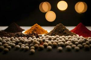 various spices and spices on a table. AI-Generated photo