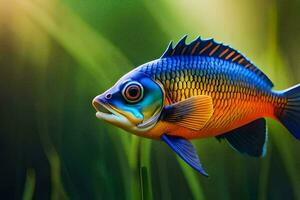 a colorful fish is swimming in the grass. AI-Generated photo