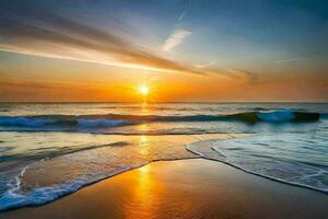 the sun rises over the ocean in this beautiful sunset. AI-Generated photo
