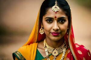 a beautiful indian woman wearing traditional jewelry. AI-Generated photo