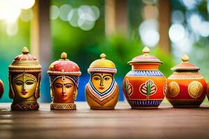 indian pottery on sale at indian market. AI-Generated photo