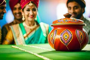 indio Boda fotografía en Delhi. generado por ai foto