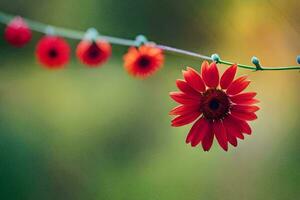 red flowers on a wire. AI-Generated photo