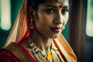 a beautiful indian bride in traditional attire. AI-Generated photo