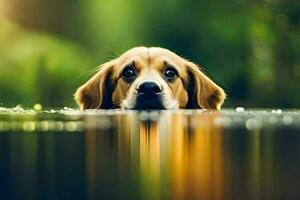 un perro es mirando a el cámara mientras en pie en agua. generado por ai foto