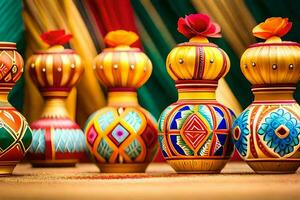 colorful vases with colorful designs on them. AI-Generated photo