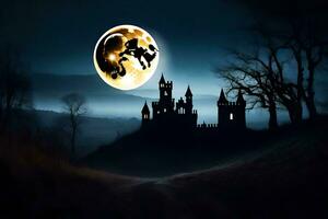 halloween castle, castle, night, moon, castle, night, castle, night, castle. AI-Generated photo