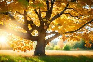 otoño árbol con Dom brillante mediante hojas. generado por ai foto
