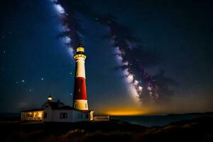 the milky way over a lighthouse. AI-Generated photo