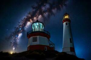 the milky way over the lighthouse. AI-Generated photo