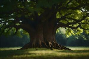 the tree is in the middle of a field. AI-Generated photo