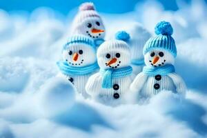 muñecos de nieve en el nieve. generado por ai foto