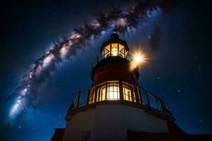 the milky way over a lighthouse. AI-Generated photo