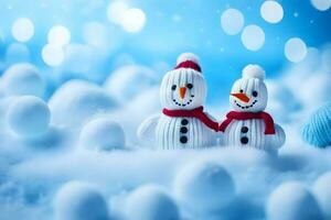 snowmen in the snow wallpaper. AI-Generated photo