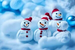 snowmen in the snow. AI-Generated photo