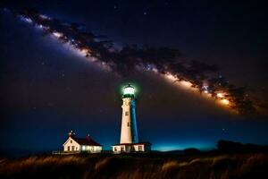 a lighthouse and the milky way over the ocean. AI-Generated photo