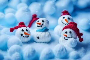 snowmen in the snow wallpaper. AI-Generated photo