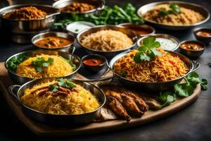 indian food in bowls and bowls on a table. AI-Generated photo