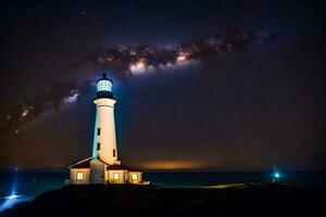 the milky way over a lighthouse at night. AI-Generated photo