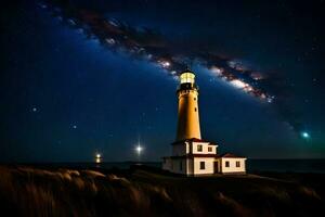 the milky way over a lighthouse. AI-Generated photo