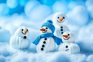 snowmen in the snow. AI-Generated photo