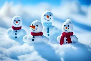 snowmen in the snow. AI-Generated photo